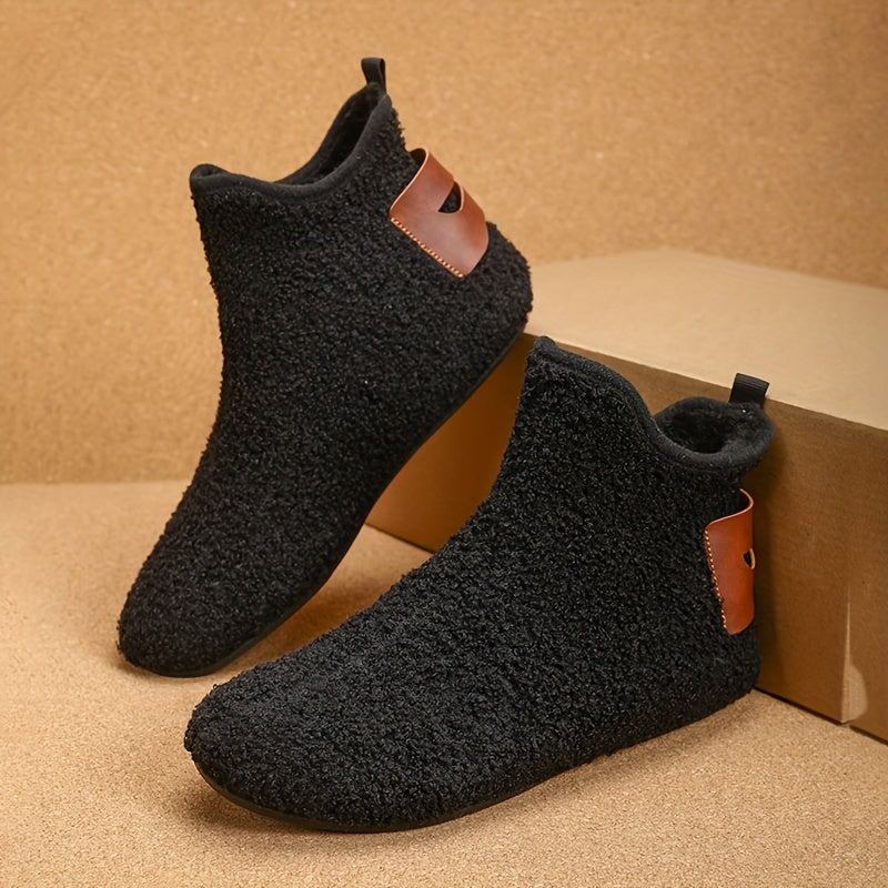 Pantuflas masculinas de interior tipo slip-on para tobillo con suela de goma antideslizante y forro de felpa