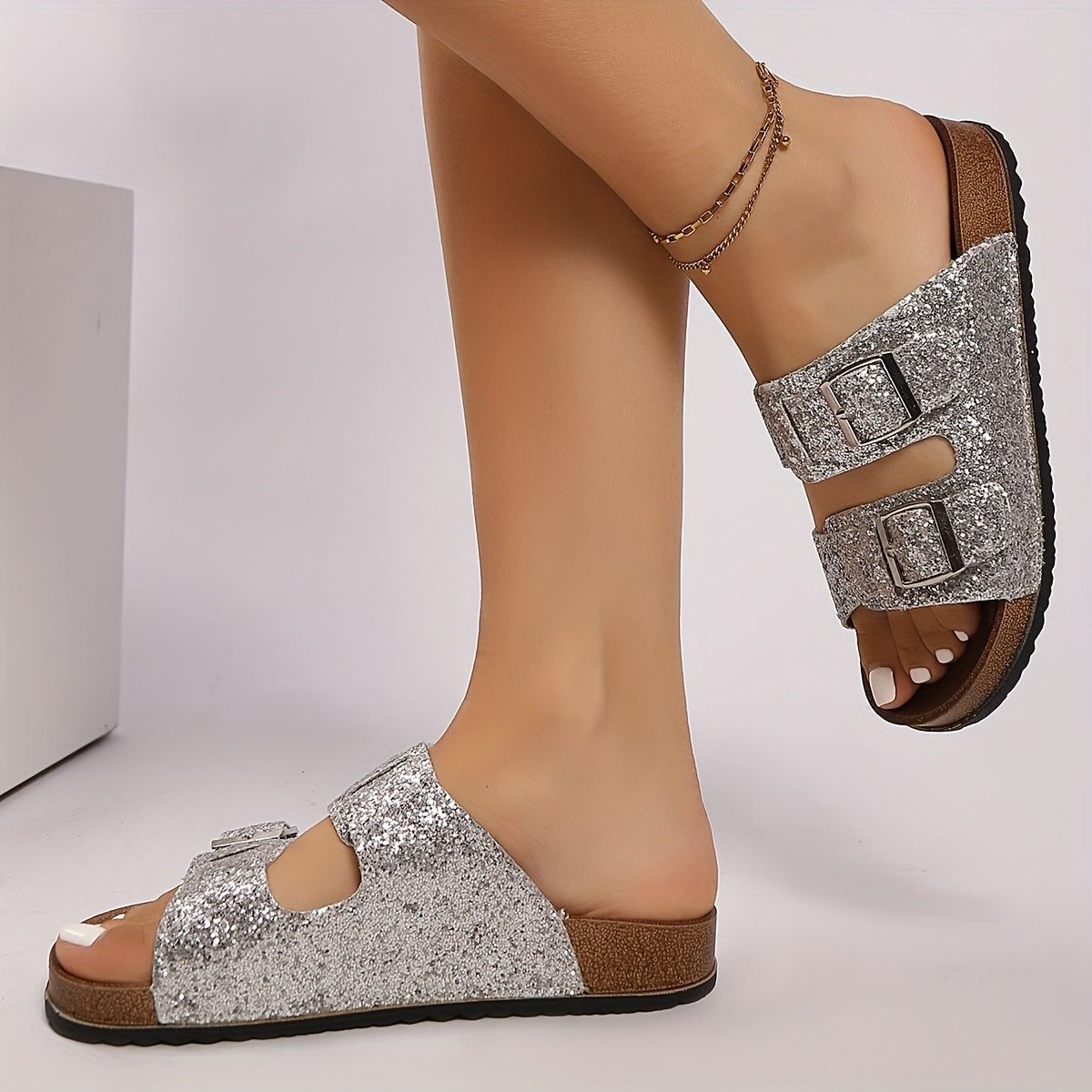 Women's Flat Slip-On Slippers, Lightweight Soft Sole Adjustable Sandals