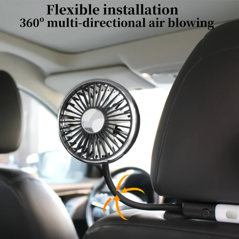 Adjustable Dual-Head Car Fan with Dual Motors, Strong Airflow, USB Powered