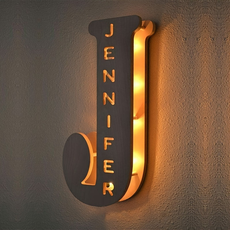 Luz nocturna de letras LED de madera personalizada para dormitorio, lámpara de pared personalizada, alimentada por USB