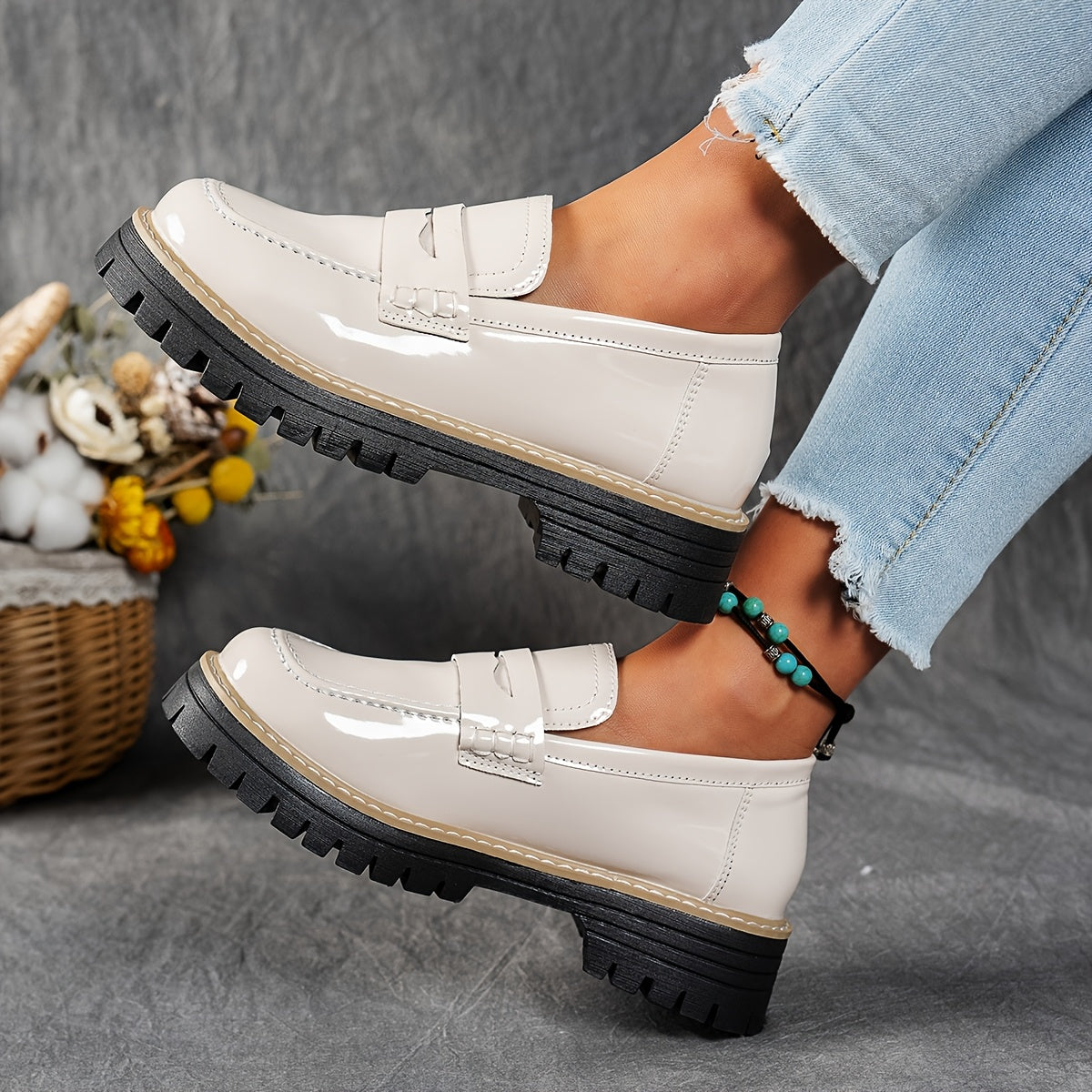 Women's Thick-Soled Loafers Solid Color British Style Casual Shoes