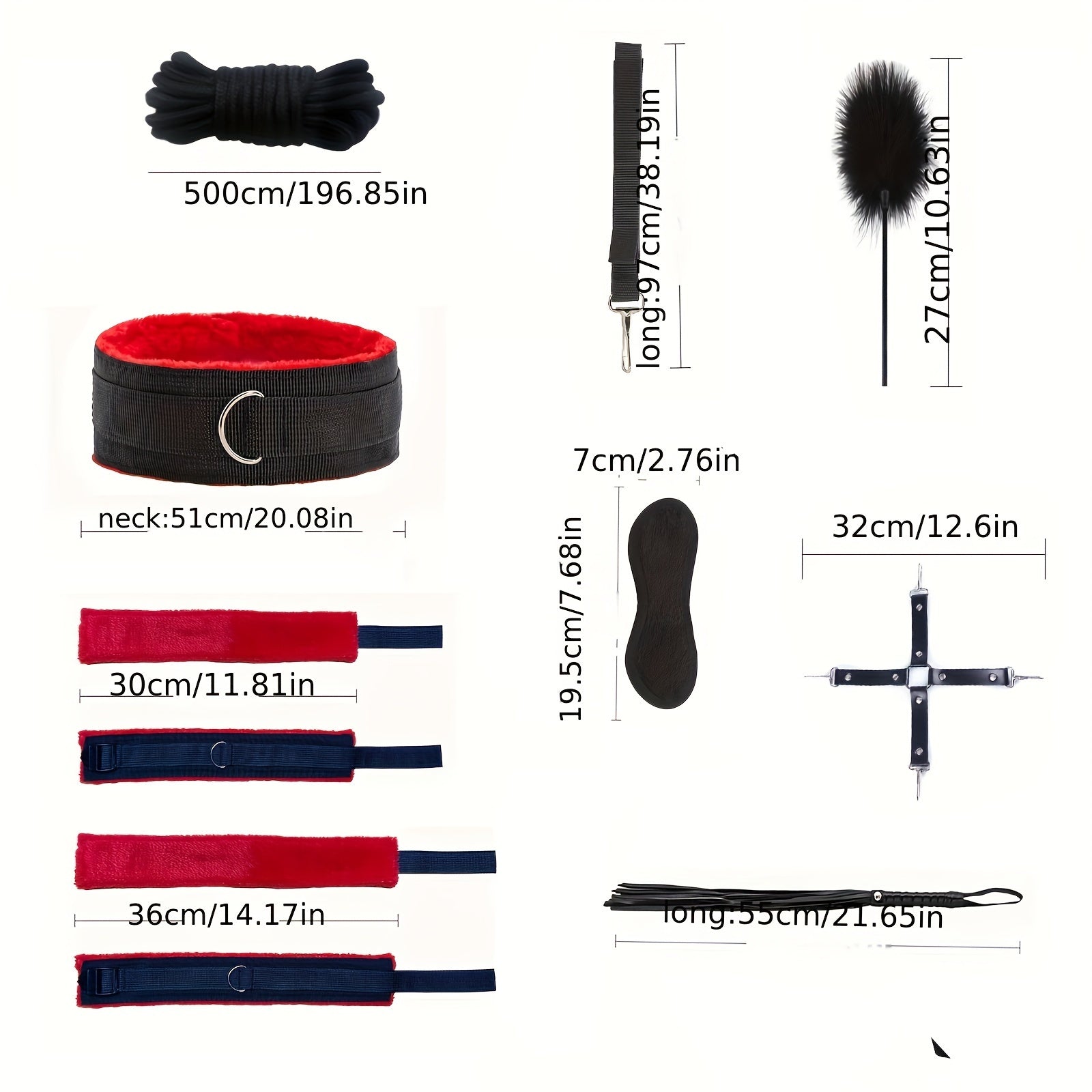 Women Couples BDSM Bondage Kit with Cuffs Blindfold Spanking Black