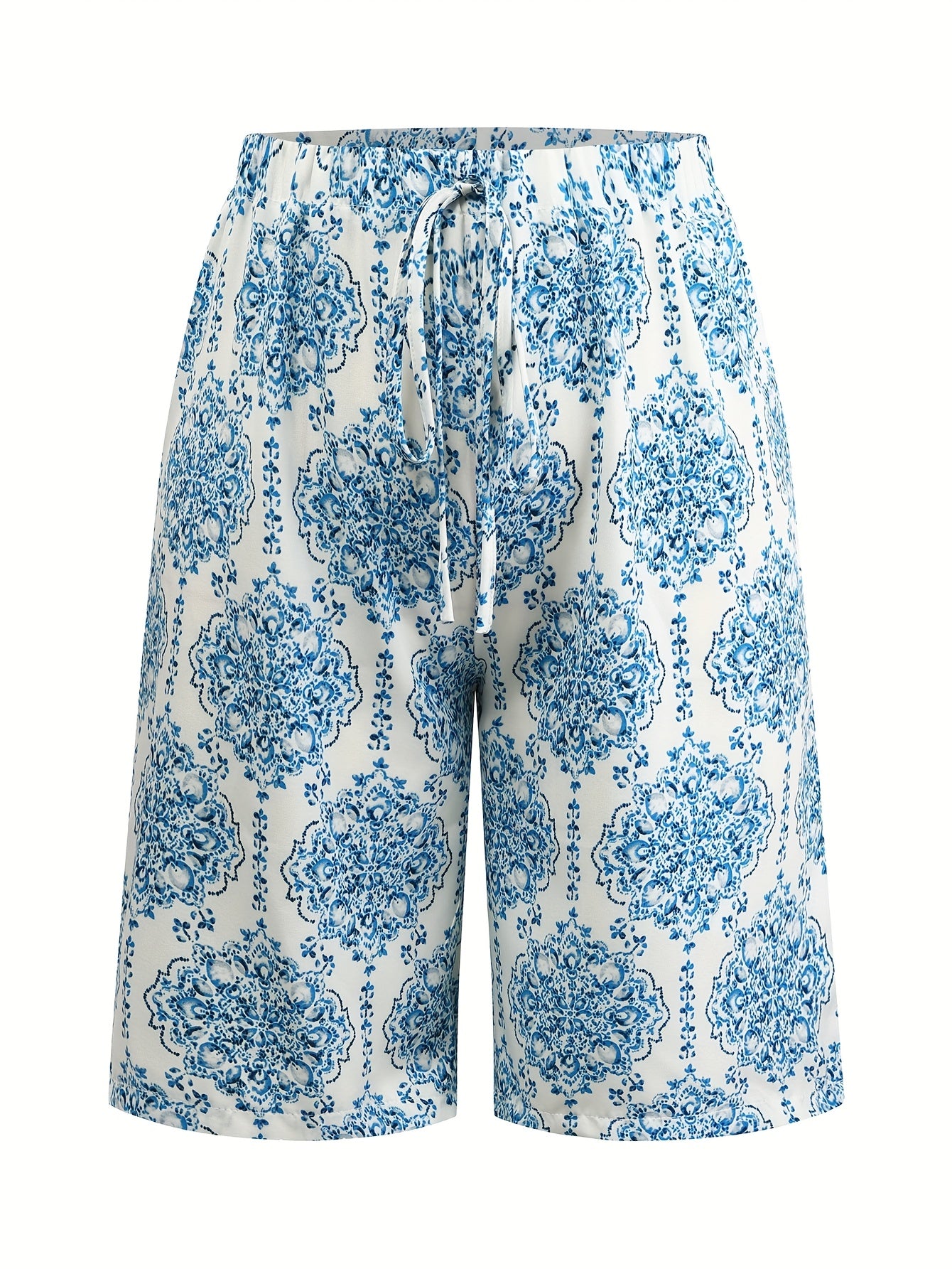 Брюки пляжные женские из льна с цветочным принтом plus size — регулируемый пояс, дышащая одежда для отпуска