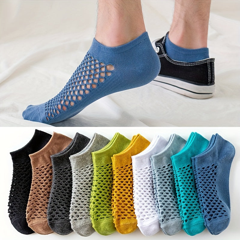 Men's No-Show Socks Pack of 5 Breathable Sweat-Resistant Cotton Mesh for Running and Fitness