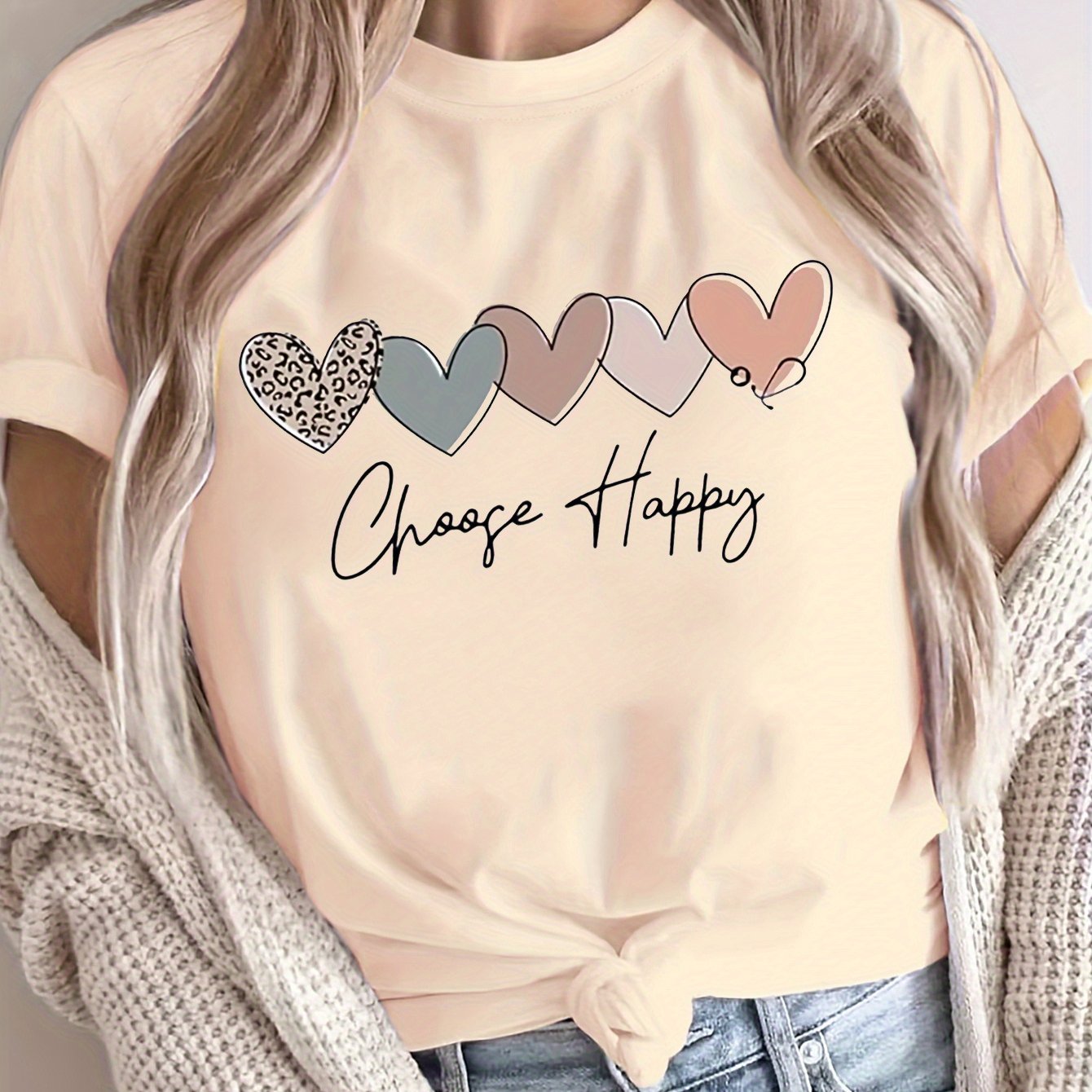 Plus Size Heart Letter Print T-Shirt Casual Short Sleeve Top for Spring and Summer