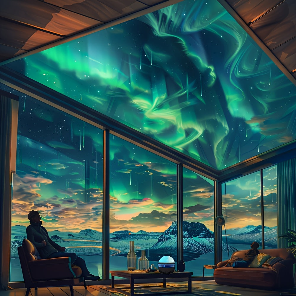 Northern Lights Projection Night Light Black Plastic Bedroom Decor for Ages 14+