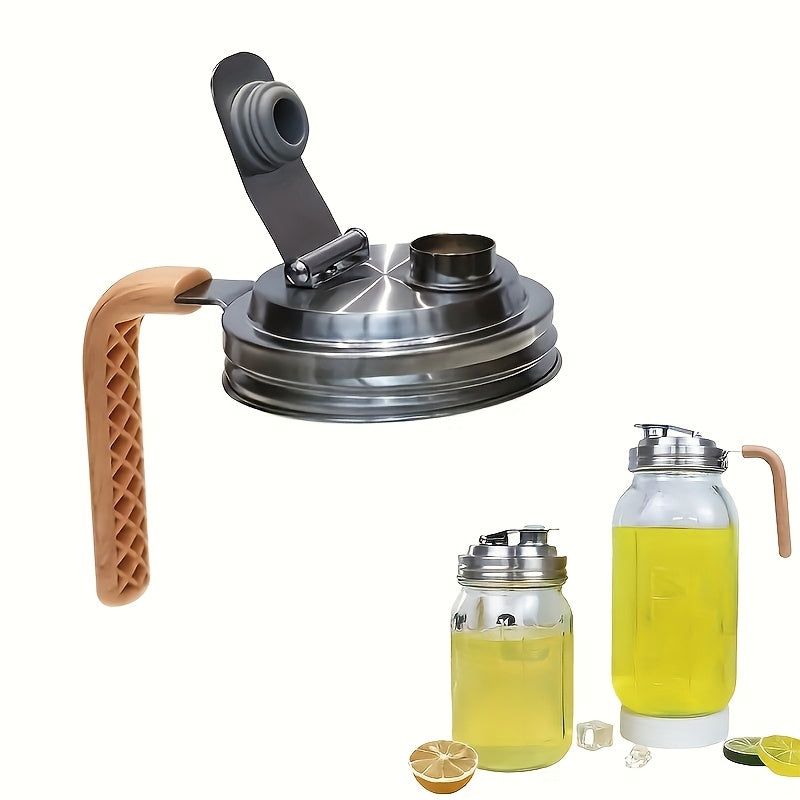 Stainless Steel Jar Lid with Handle and Straw Opening for 86mm Regular Mouth Jars