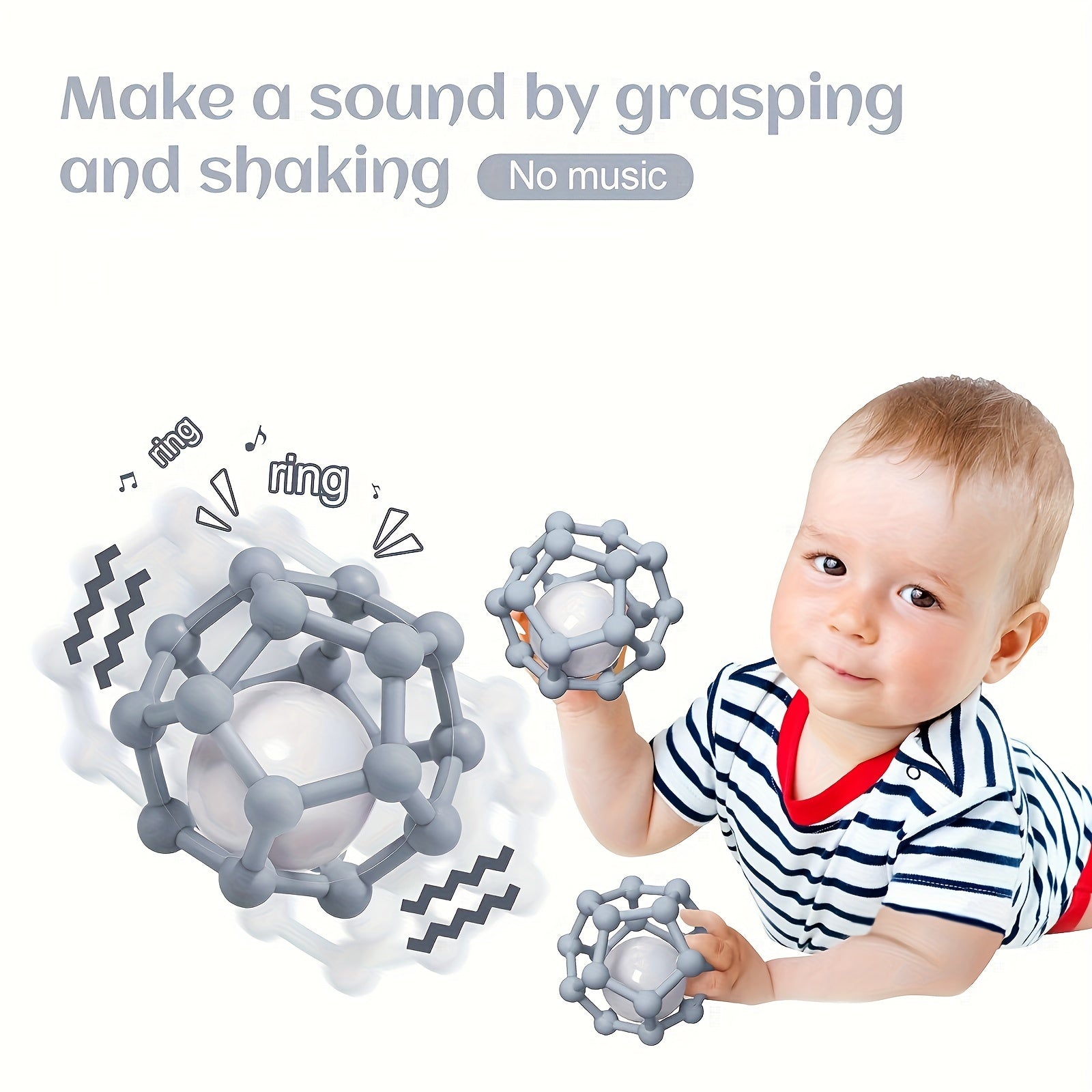 Soft Silicone Teething Toy Ball for Babies Pink and Grey