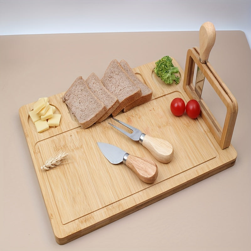 Bamboo Cutting Board and Cheese Cutter Set for Fruits and Dairy Kitchen Accessories