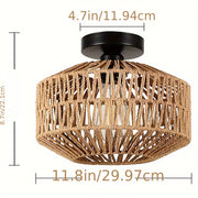 Bohemian Rattan Semi-Flush Mount Ceiling Light Fixture with Modern Metal Frame