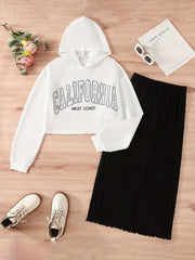 Teen Girls Fall Winter Knit Skirt and Coat Set with Geometric Pattern