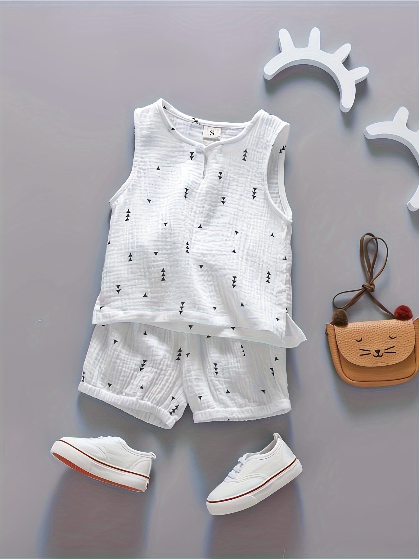 Baby Boys Summer Outfit Cotton Vest and Elastic Waist Shorts Solid Color Casual 2-Piece Set