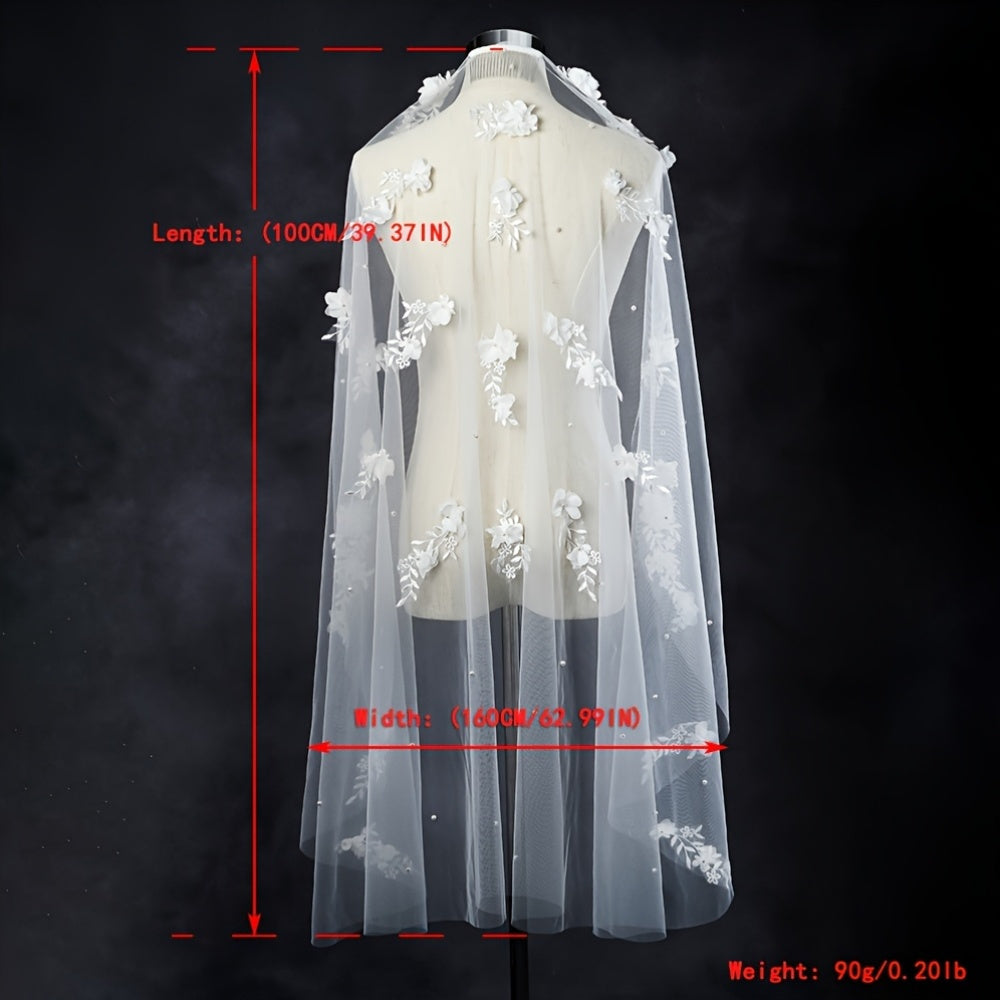 Wedding Veil with Floral Embellishments and Polyester Material for Bridal Accessories