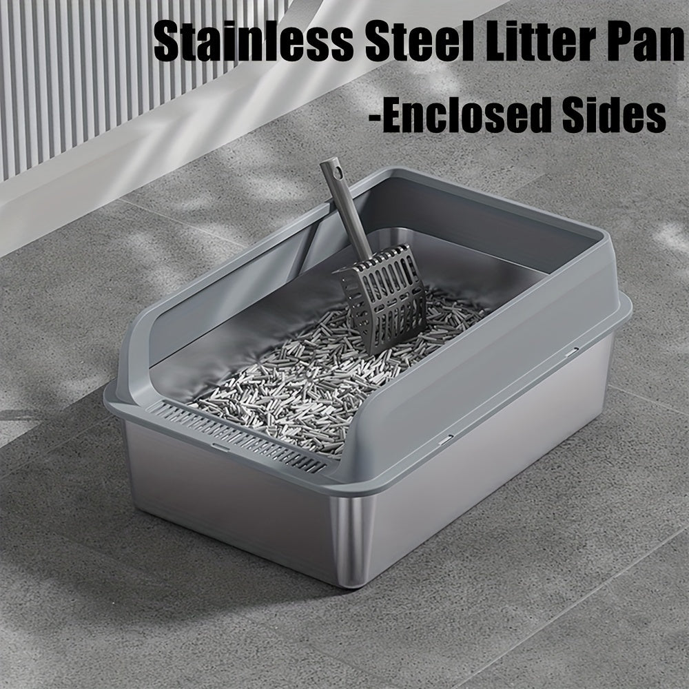 Large Stainless Steel Enclosed Cat Litter Box High Sides Odor-Resistant Leak-Proof