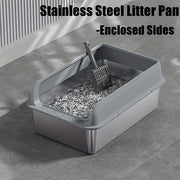 Large Stainless Steel Enclosed Cat Litter Box High Sides Odor-Resistant Leak-Proof