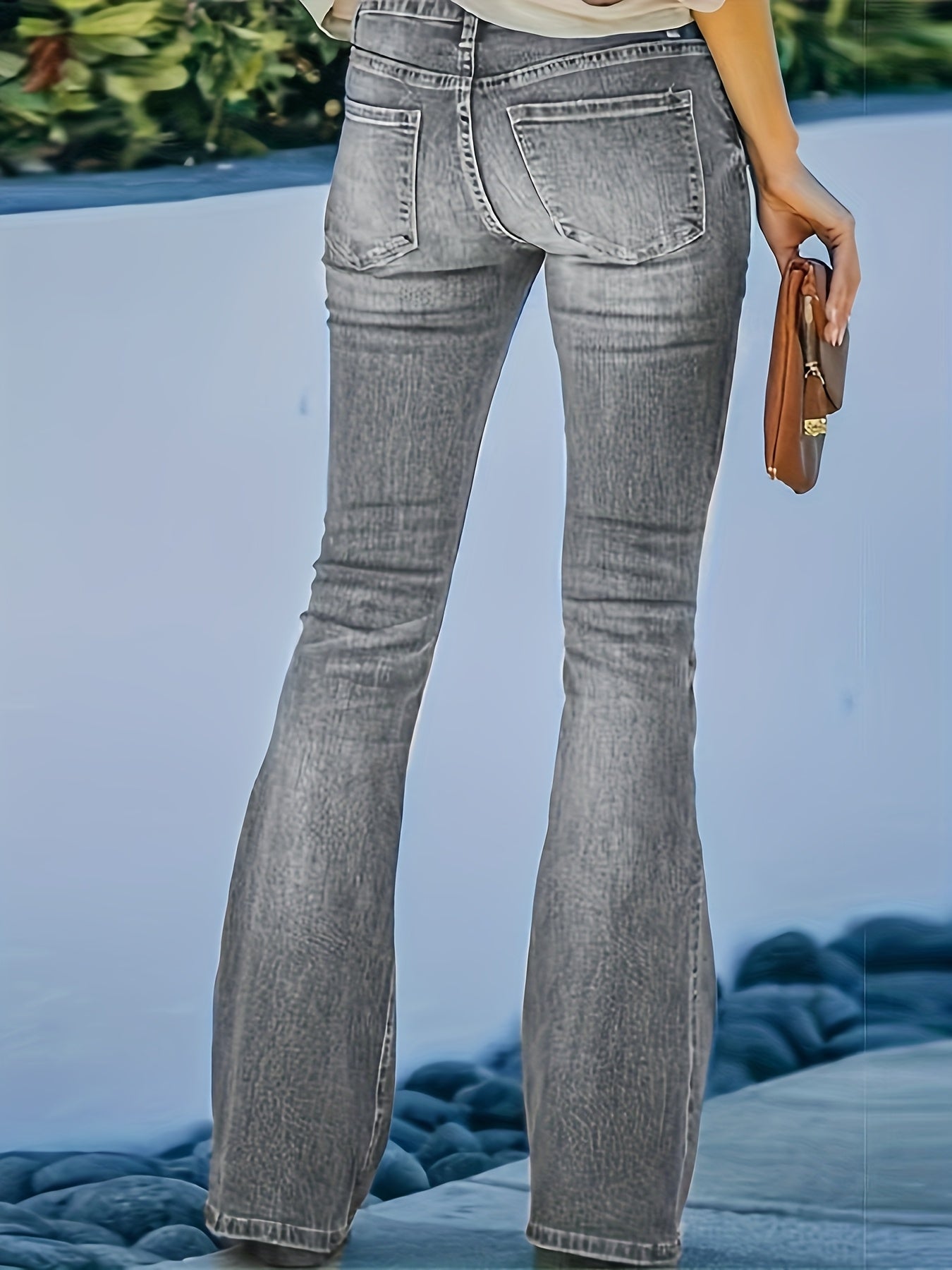 Women Large Size Elastic Trumpet Trousers Black Waist Casual Wear