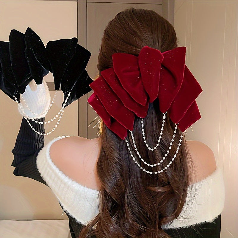Set of 2 Women Tassel Hair Clips Elegant Spring Hair Accessories Stylish Back of Head Clips