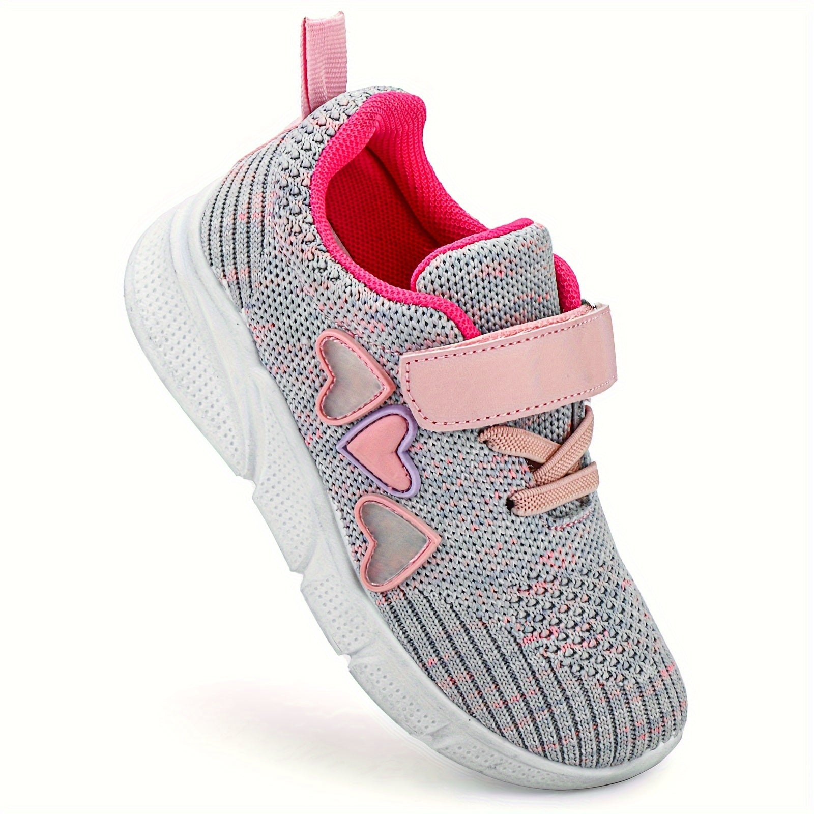 Kids' Pink Heart Athletic Sneakers for Girls and Boys Breathable Lightweight Non-Slip Rubber Sole