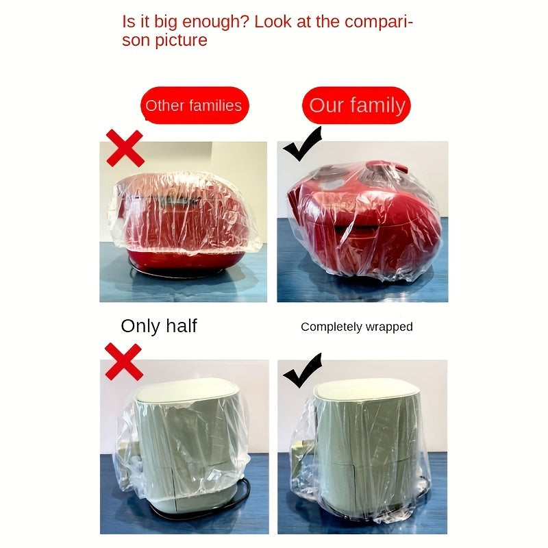 Kichik jihozlar, mikroto'lqinli pech, guruch pishirgich va changyutgich uchun bir martalik chang qopqog'i - oshxona tozalash va tartibga solish uchun shaffof plastik sumka, 15 dona va 30 dona mavjud.