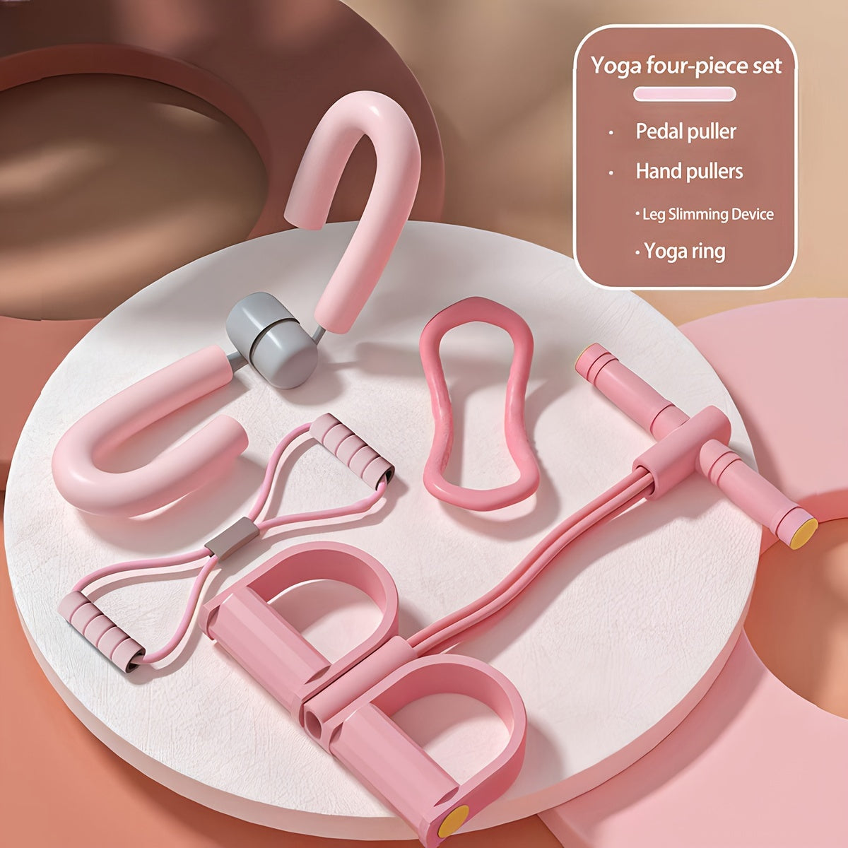 4-Piece Pink Yoga and Fitness Equipment Set Made of Durable PP Material for Home Workouts