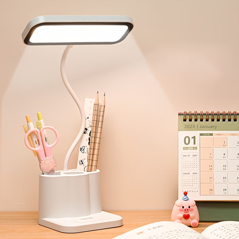 LED Desk Lamp with Touch Control Adjustable Gooseneck Rechargeable Battery White for Home Office Dorm Reading