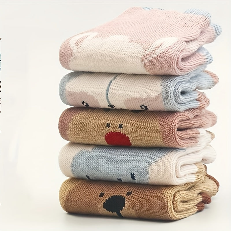 Kids Socks 6 Pairs Non-Slip Cartoon Animal Cotton Blend Breathable All-Season