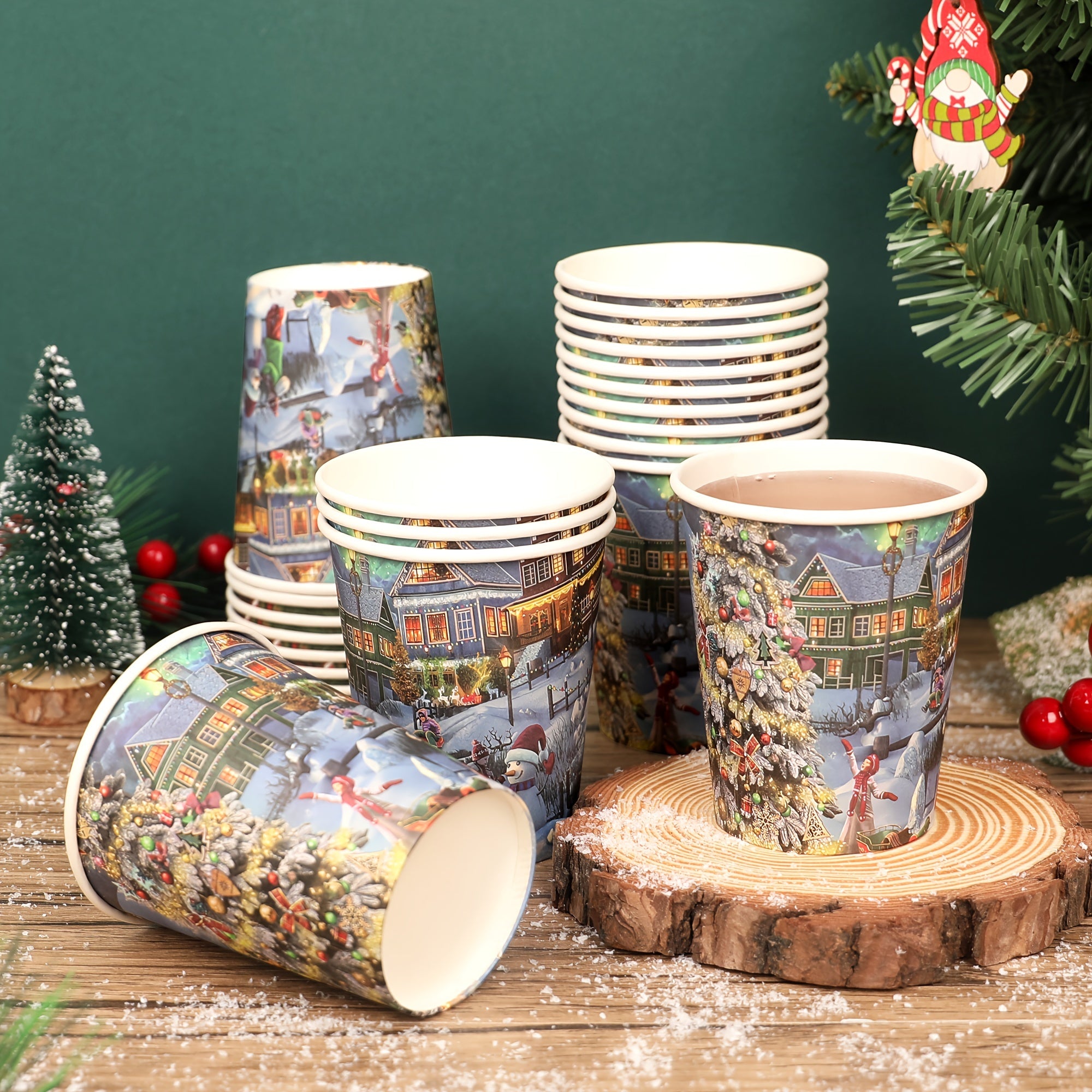 Bir martalik qog'oz stakanlar Rojdestvo daraxti dizayni Qayta ishlatiladigan BPAsiz Issiq sovuq ichimliklar