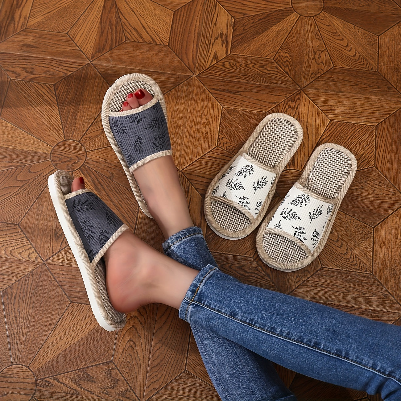 Women’s Linen Slip-On Sandals with EVA Sole, Breathable Indoor Outdoor Comfortable Slippers