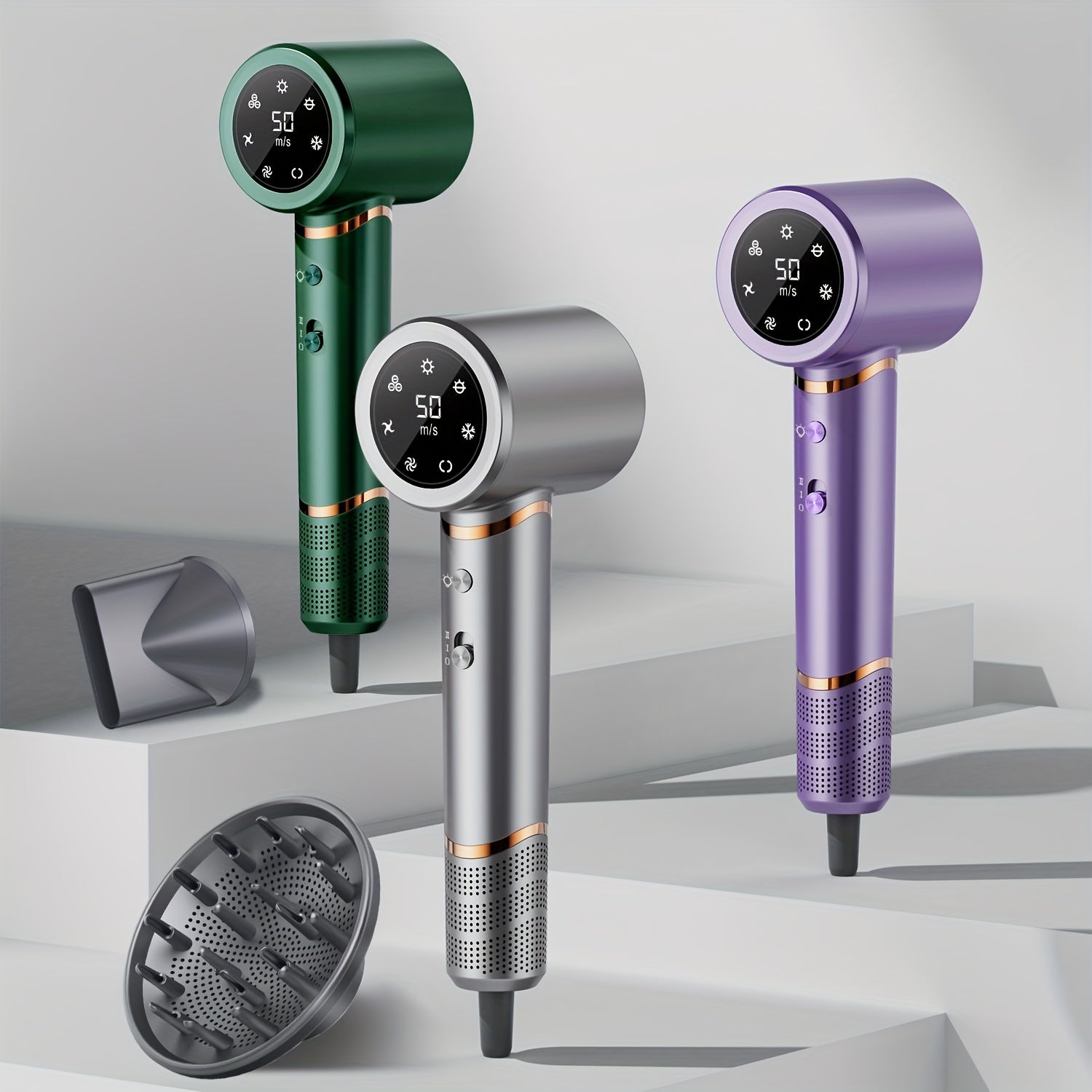 Secador de pelo de alta velocidad con difusor, secado rápido, iones negativos, aromaterapia, bajo nivel de ruido