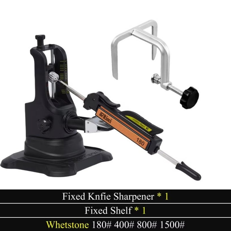 Professional Knife Sharpener System with Cast Iron Base and Whetstones