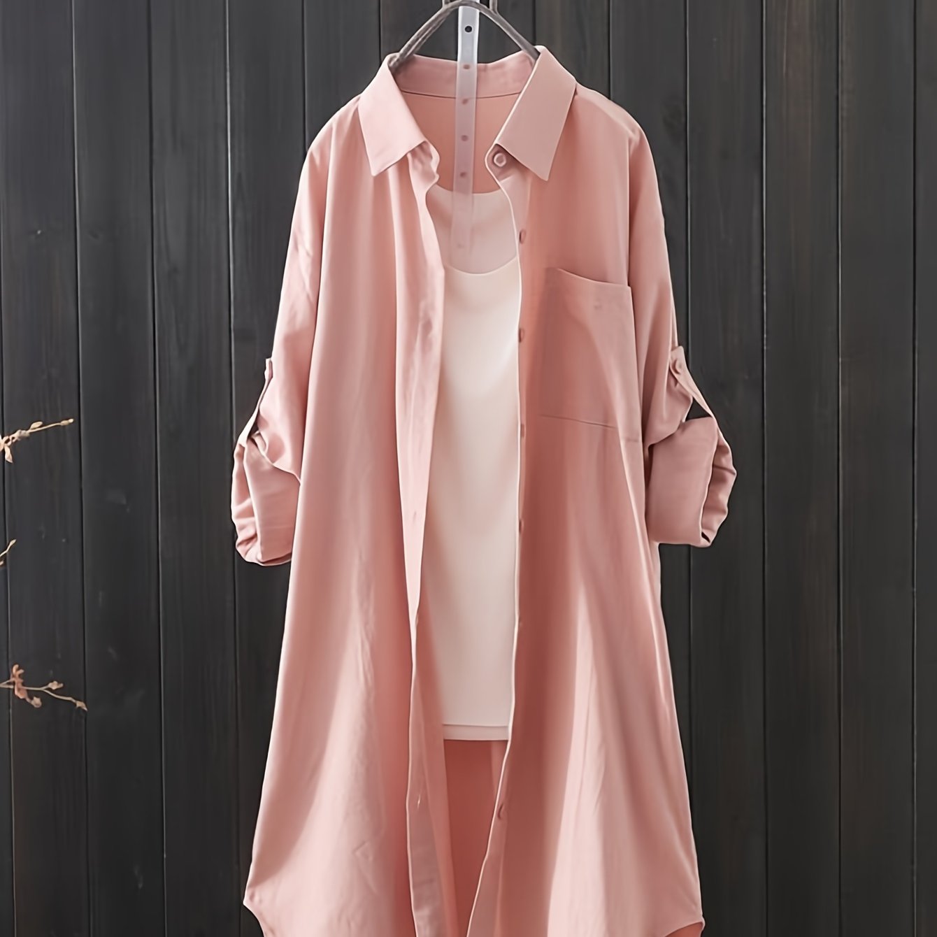 Блузка женская большого размера из полиэстера однотонная с пуговицами, воротником-отложным и рукавами