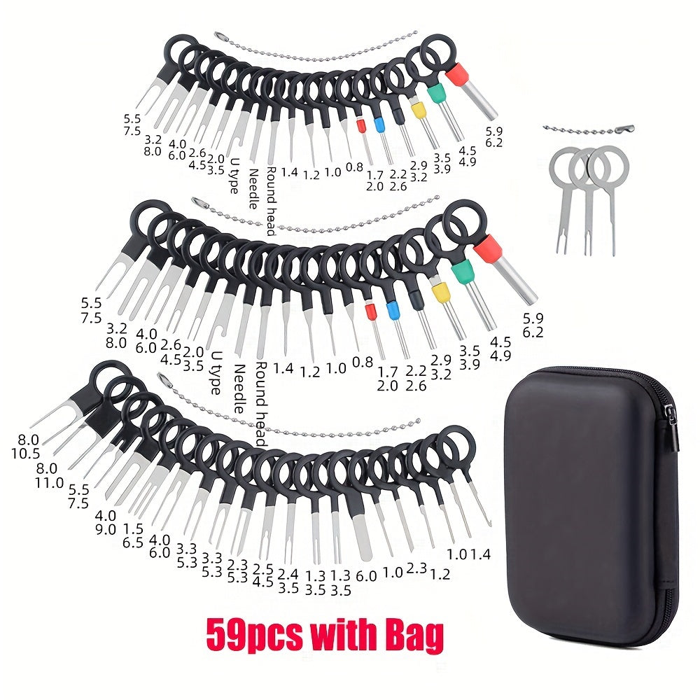 59 piezas Juego profesional de herramientas para desmontar conectores de arnés de cables, kit de herramientas para terminales automotrices