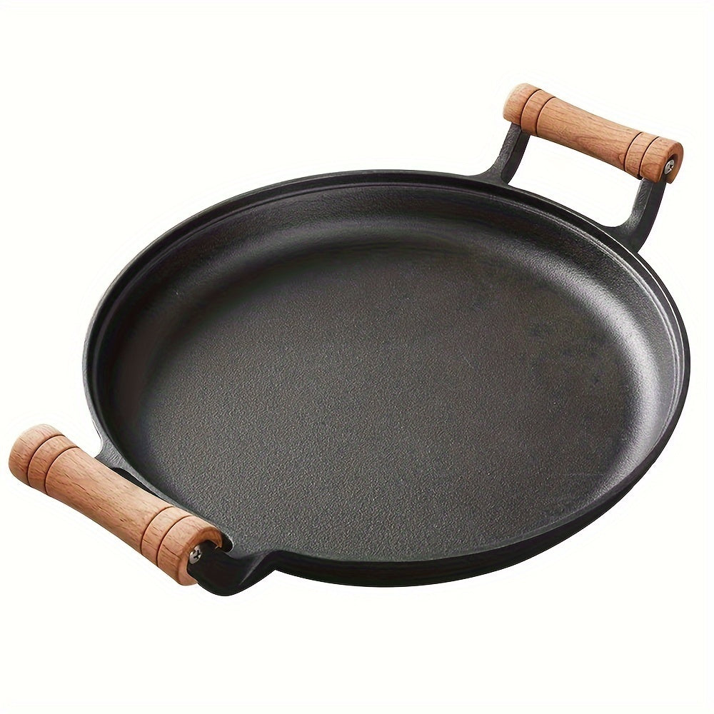 Cast Iron Skillet with Lid Non-Stick Flat Pan for Pancakes Frying Kitchen Cookware