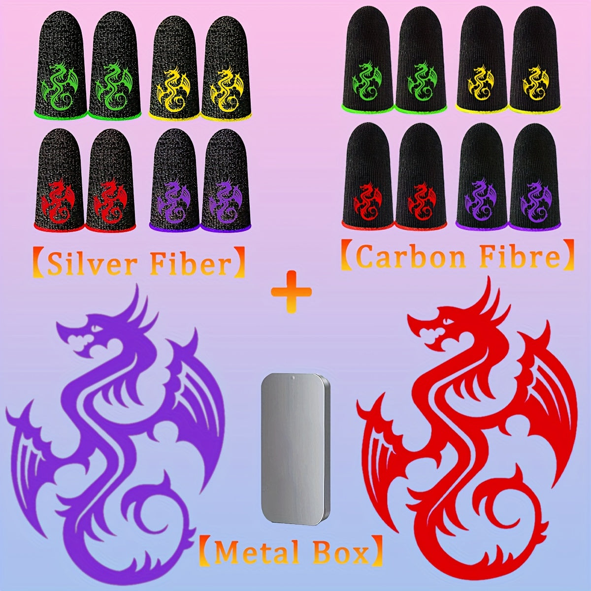 Game Finger Sleeves with Dragon Pattern, Carbon Fiber Material, Breathable, for Mobile Gaming