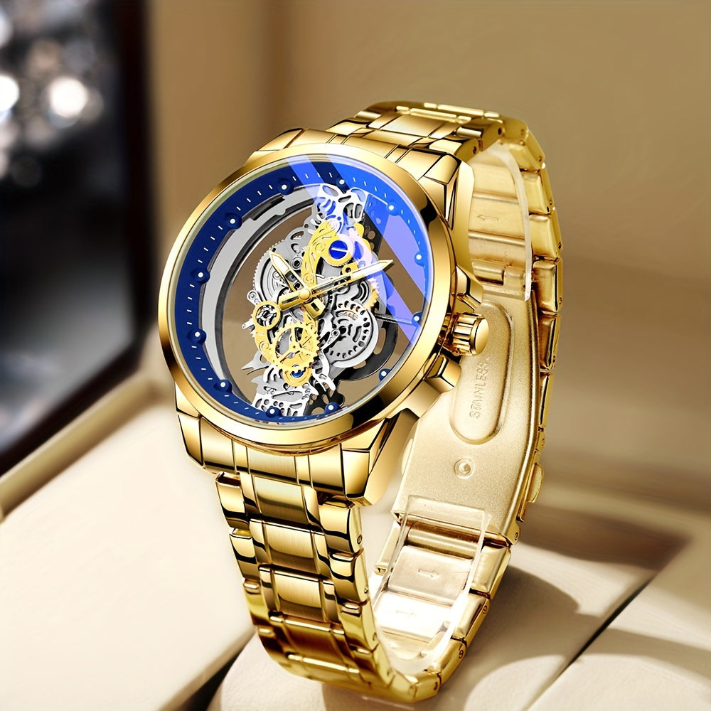 Men's Steel Band Watch with Luminous Openwork Sheer Bottom Quartz Watch Gift