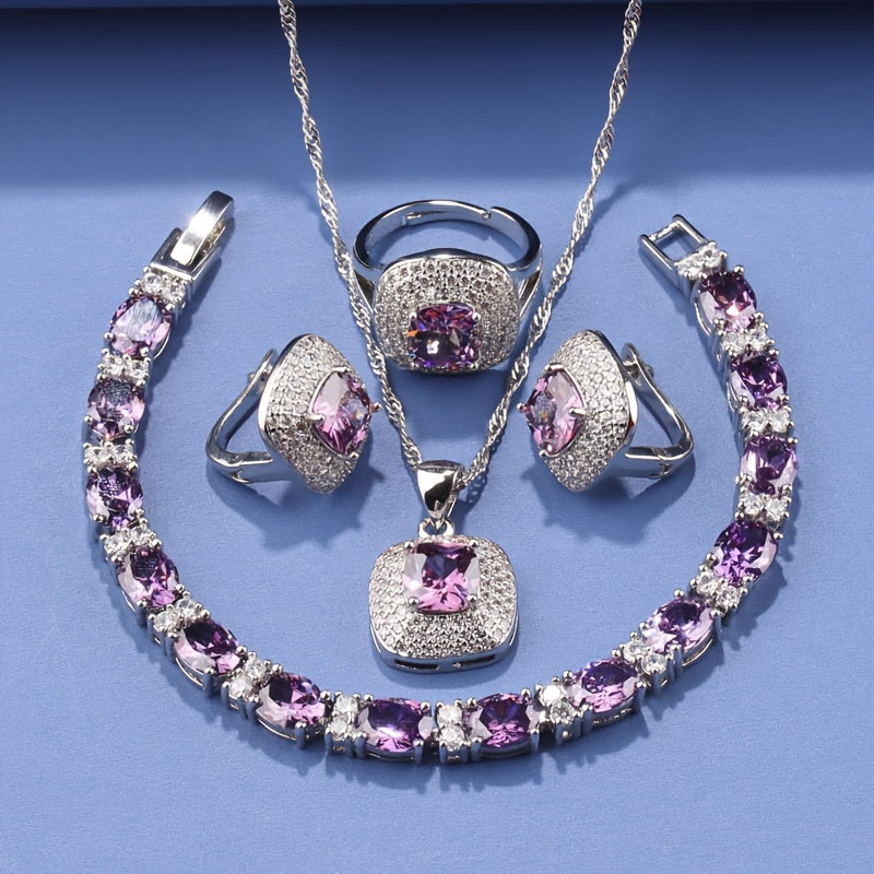 French-Inspired Holiday Jewelry Set Square Earrings Ring Necklace Pendant Bracelet Christmas Gift