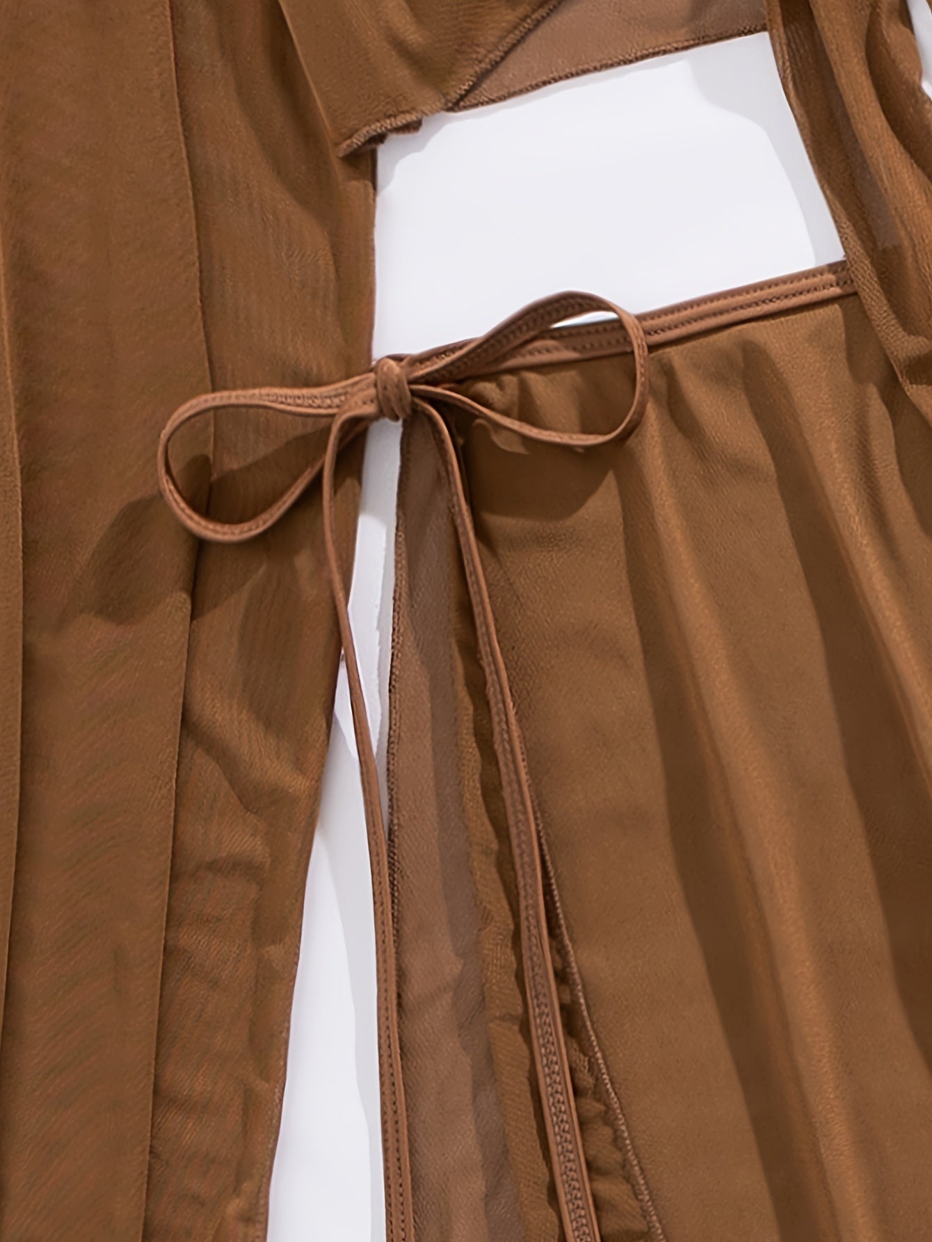 Monochrome Swimsuit Set for Women with Long Sleeve Cover-Up and Belted Skirt