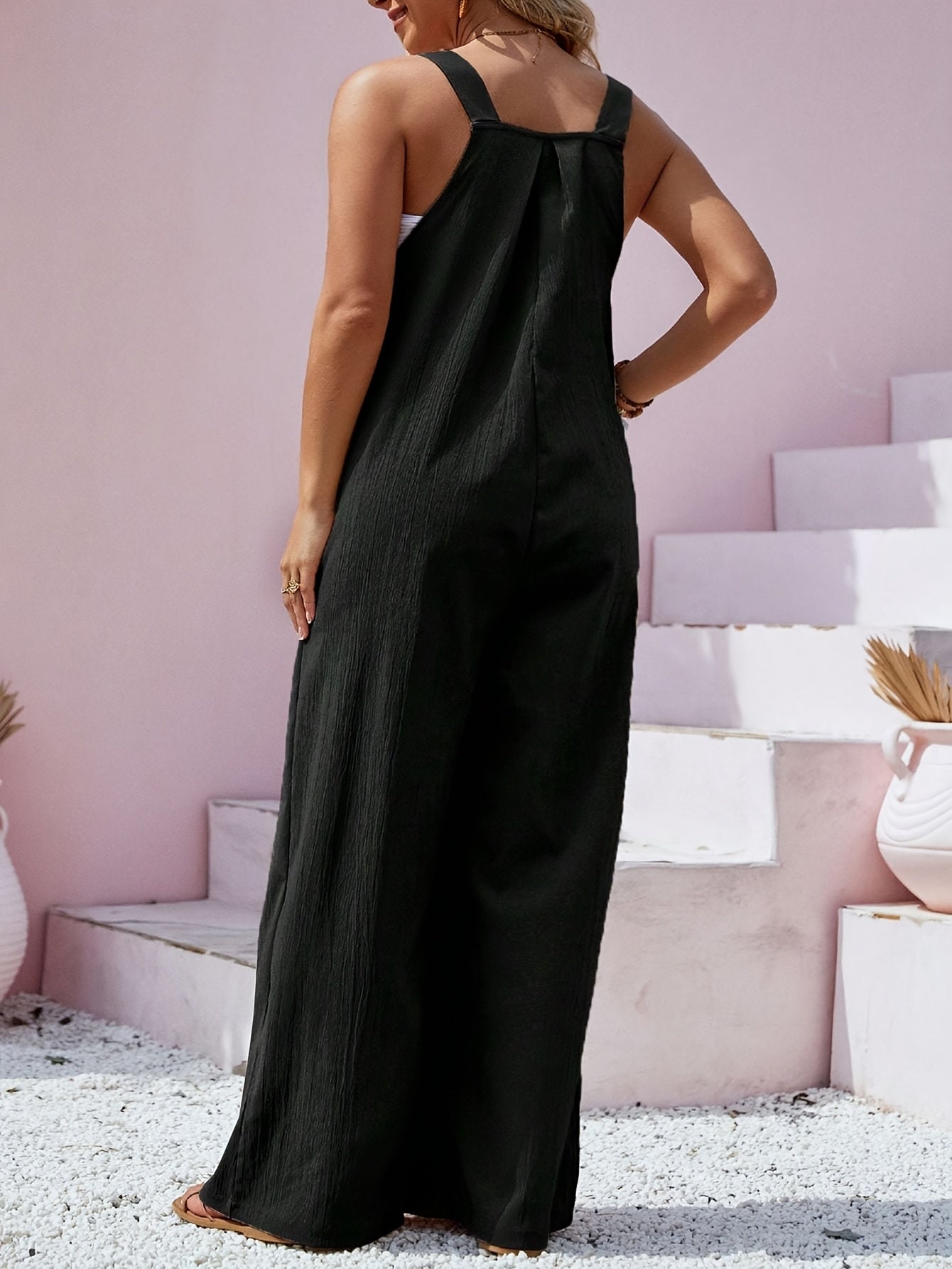 Women's Plus Size Olive Green Sleeveless Jumpsuit with Pockets