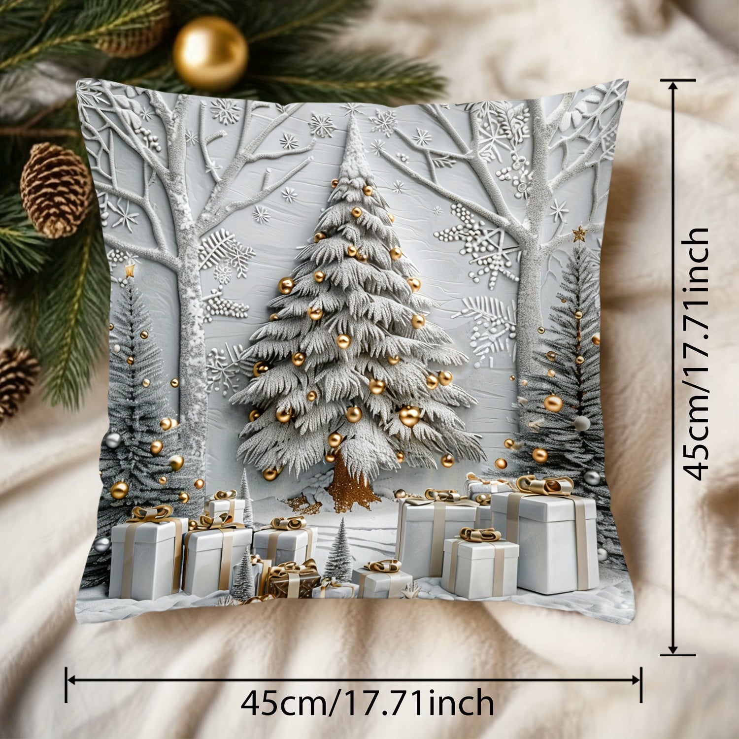 Christmas Tree and Gifts Pattern Throw Pillow Cover 44cm x 45cm Polyester Sofa Decor