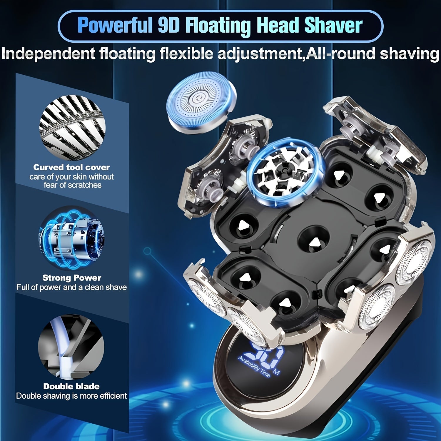 Ultimate 9D Electric Shaver for Men 5-in-1 Grooming Kit LED Display USB Rechargeable Wet Dry Use Long Battery Life Stainless Steel Blades
