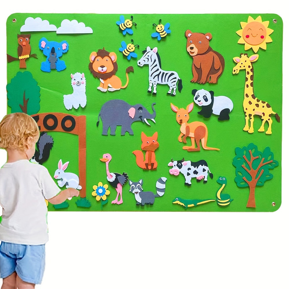 Educational Felt Story Board Set for Children with Animal Figures for Wall Hanging