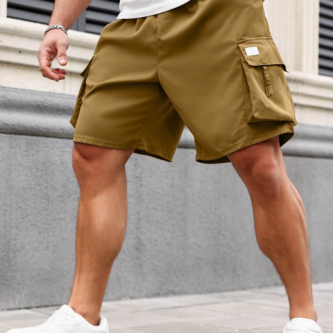 Pantalones cortos cargo de gran tamaño para hombre, poliéster, de color sólido, casuales, verano, al aire libre