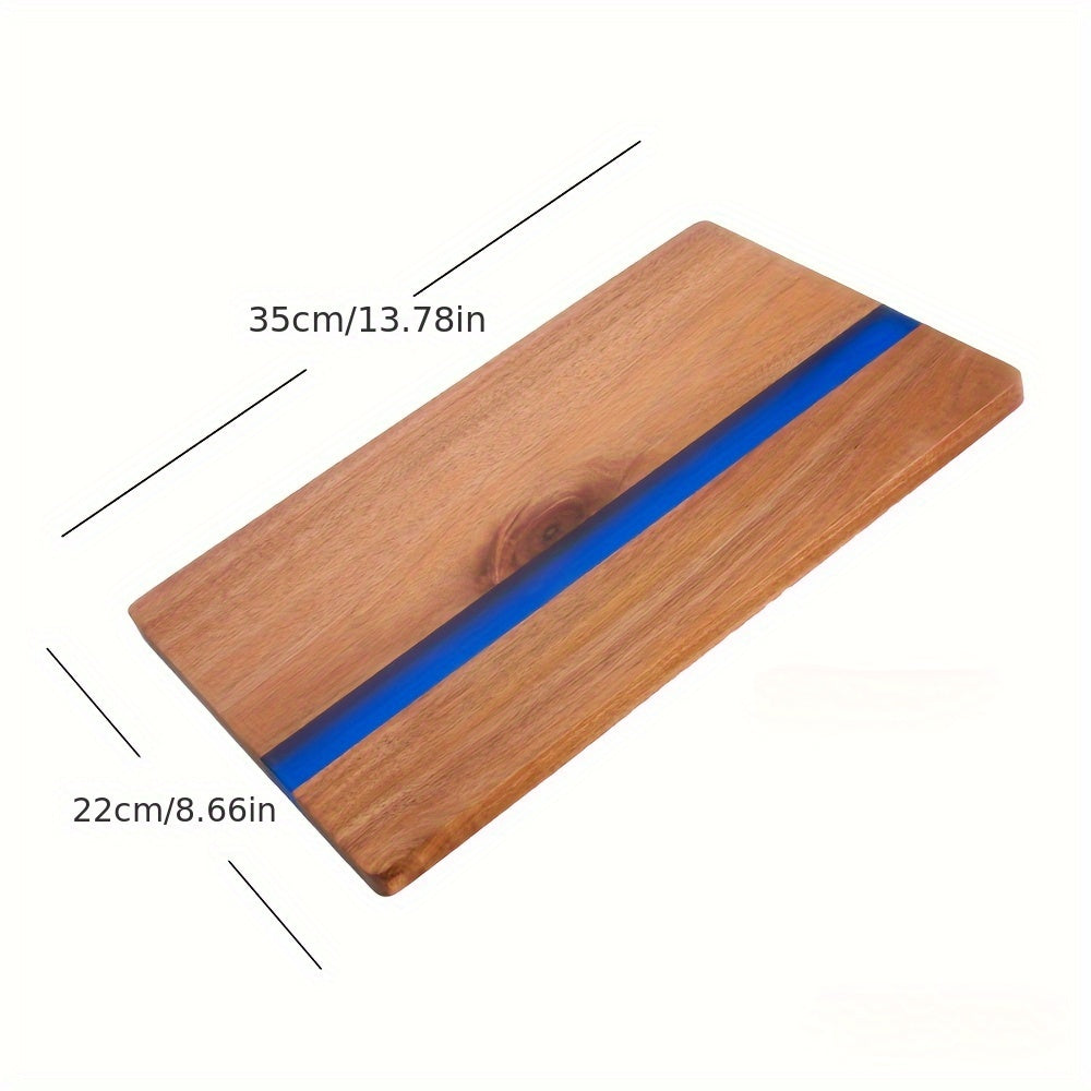 Acacia Wood and Resin Cheese Board Set with Blue Stripe, Charcuterie Platter, Kitchen Serving Tray