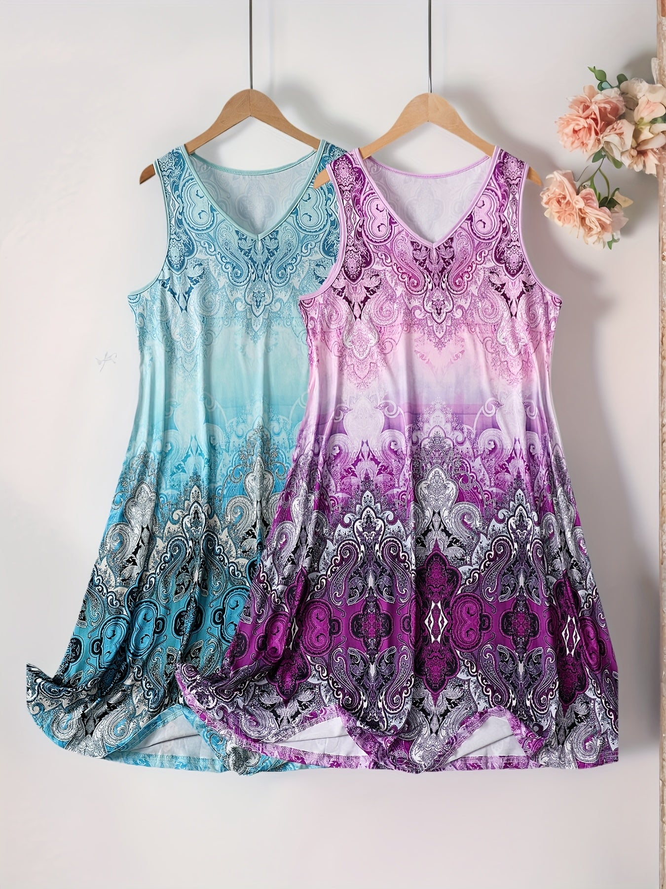 Women's Large Size V-Neck Vest and Sleep Skirt Two-Piece Set