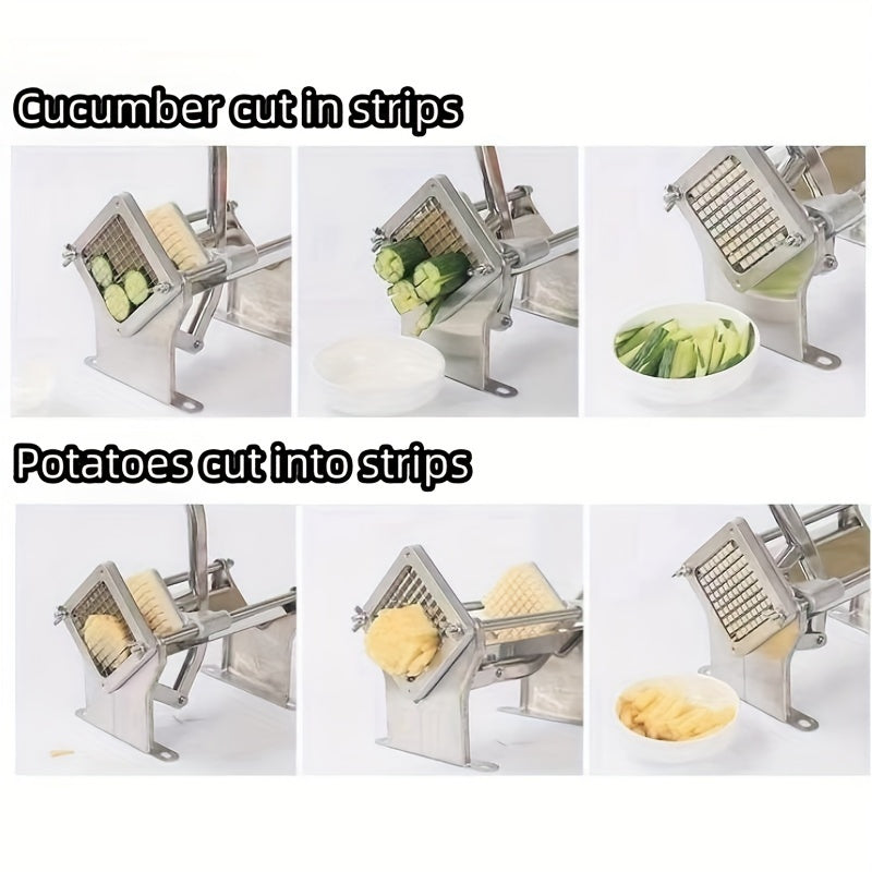 Commercial Aluminum French Fry Cutter with Stainless Steel Blades, Multi-Function Potato Slicer