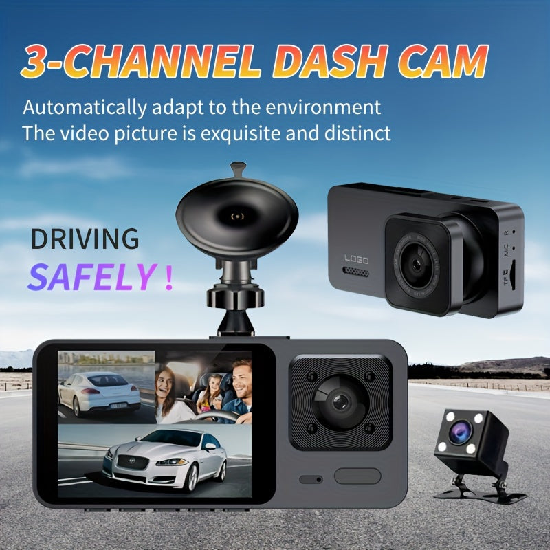 3-камерный автомобильный видеорегистратор с ночным видением, 1080P, широкий угол 170°