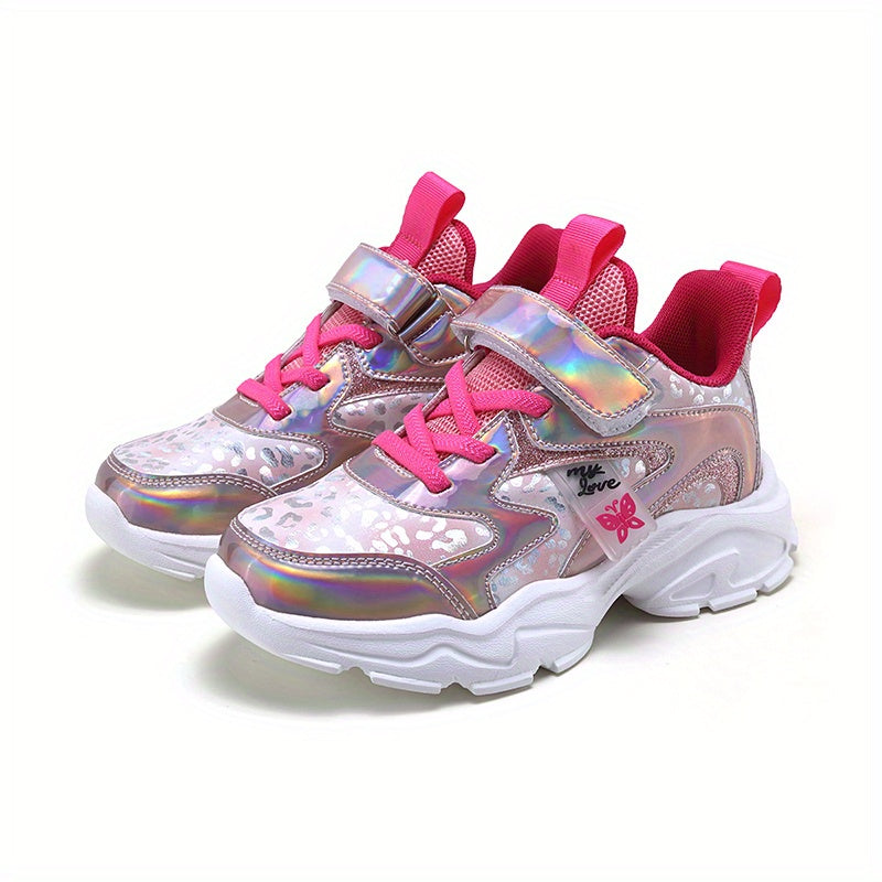 Girls' Casual Sports Shoes for Kids Lightweight Canvas Sneakers with Glitter and Cartoon Pattern