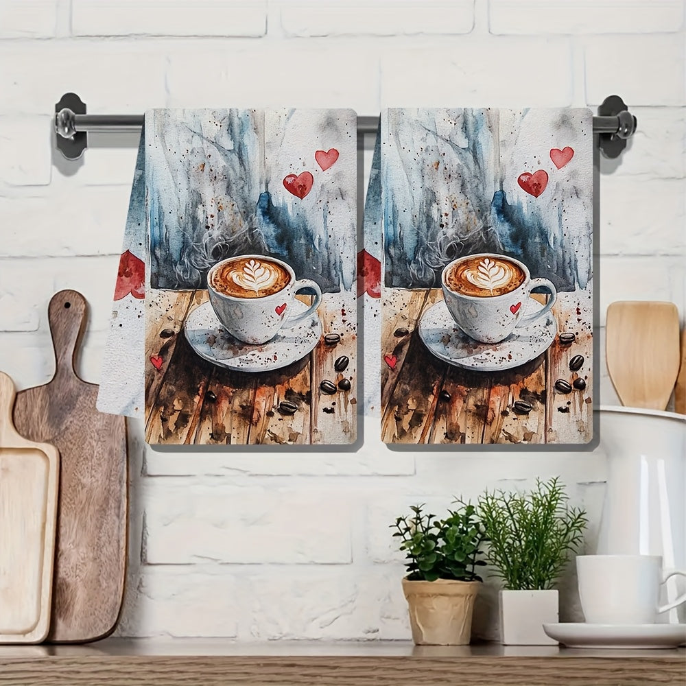 Set of 2 Coffee Lover Kitchen Towels Ultra Soft Absorbent 40x60 cm