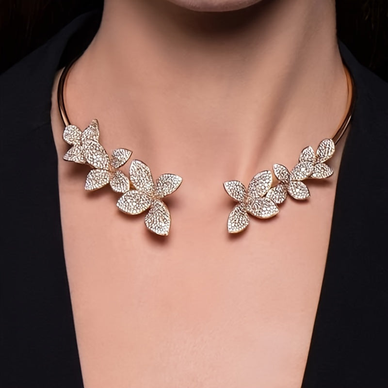 Women's Rhinestone Flower Collar Necklace Elegant Jewelry for Women