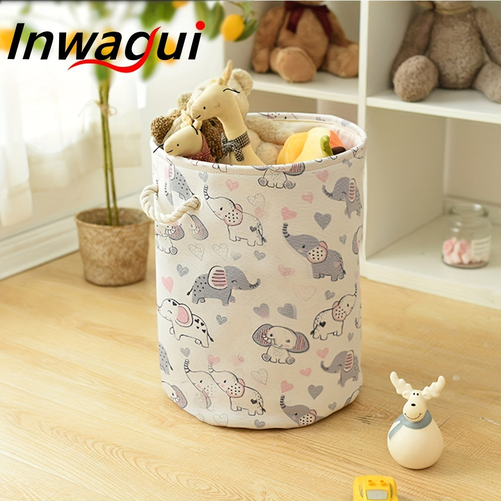 Large Foldable Laundry Hamper with Animal Design, Thick Fabric, Drawstring Lid